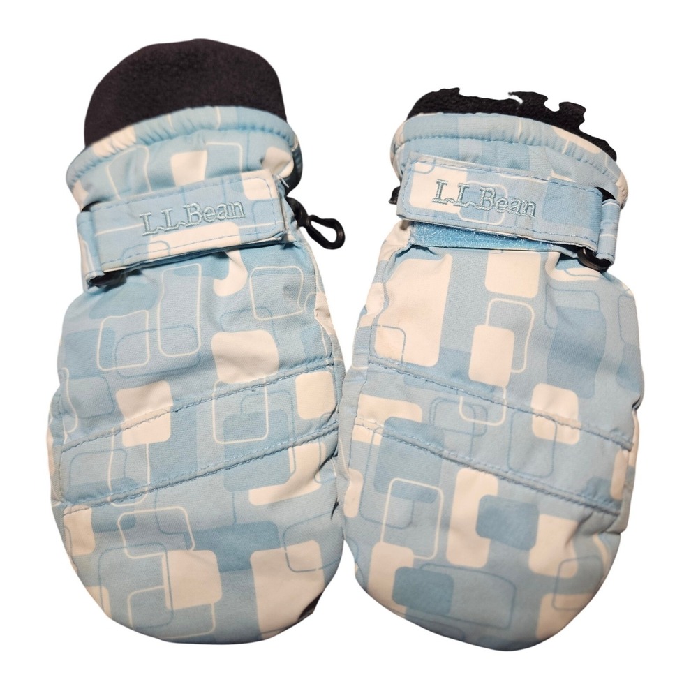 L.L. Bean Thinsulate Leather Palm Winter Mittens Kids Medium Blue DADV8